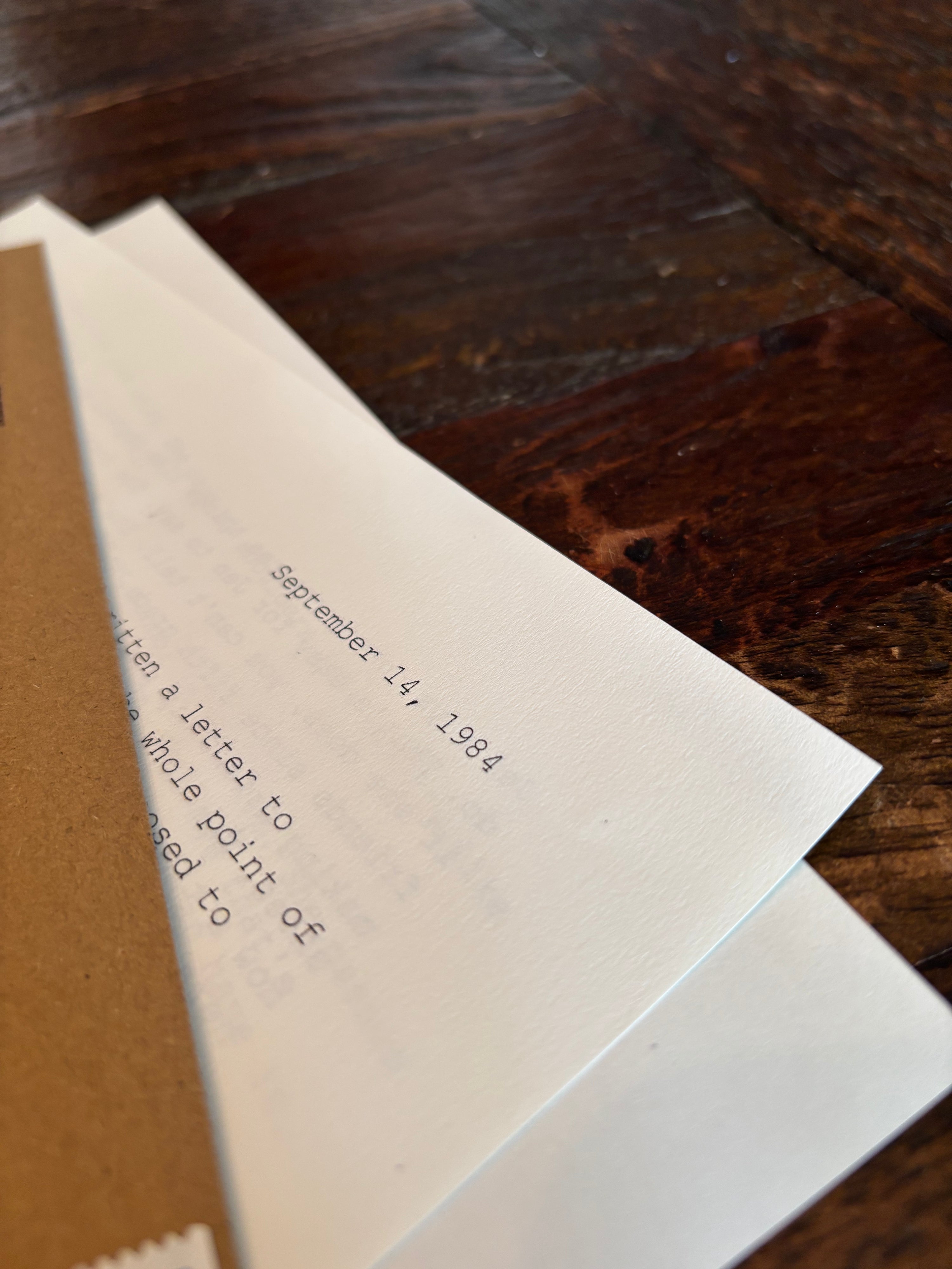 Close-up of Amy's typewritten letter dated September 14, 1984.
